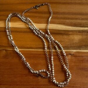 Loft Brand Chic Multi-Strand Beaded Necklace in Cream and Brown